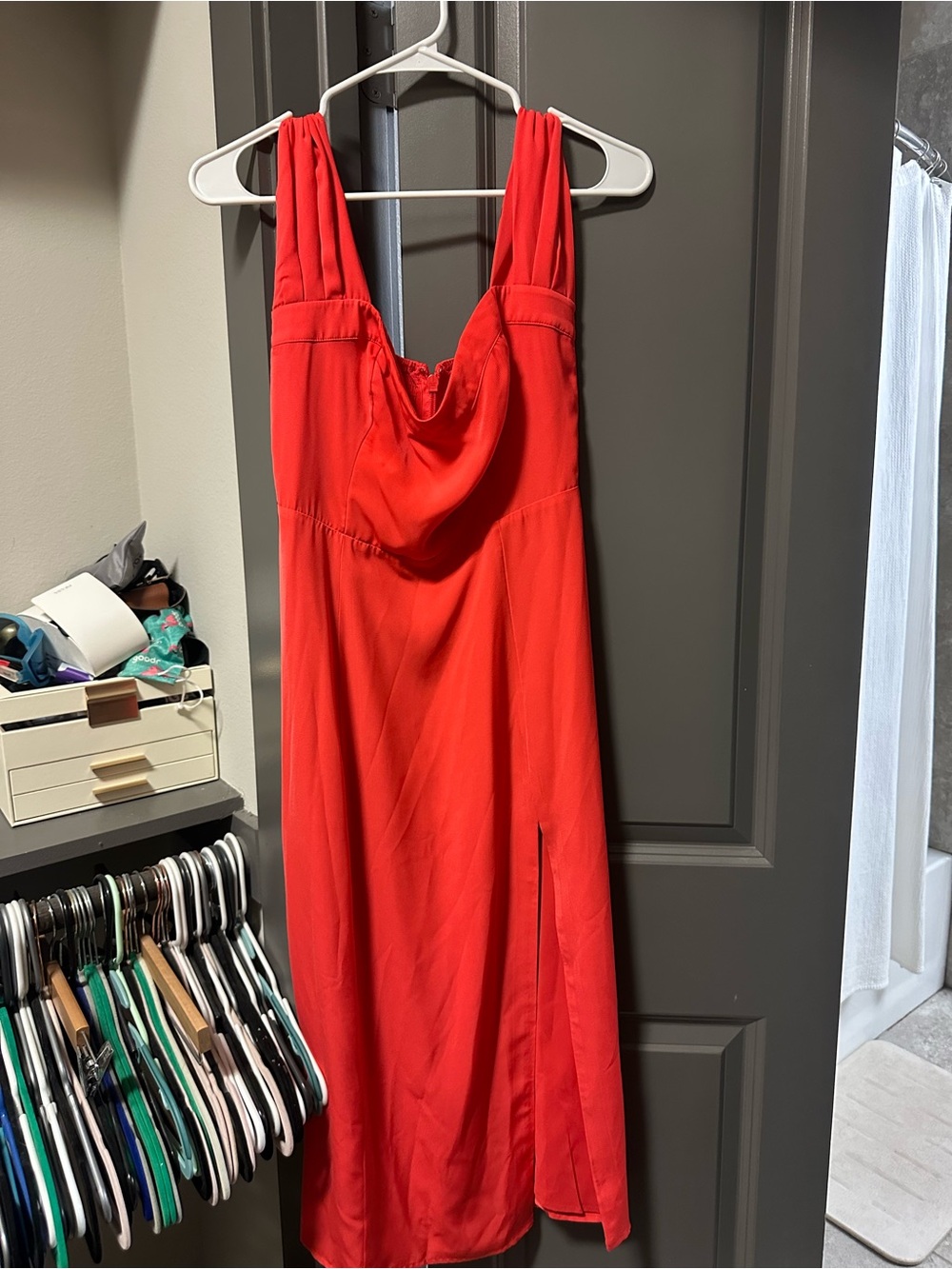 Abercrombie red midi dress with slit